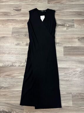 NWT Theory Wrap Tunic Sleeveless Sweater Dress in Black Empire Wool Size Medium